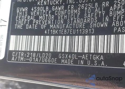 2014 Toyota Avalon Xle z USA, uszkodzony, nr VIN 4T1BK1EB7EU113913